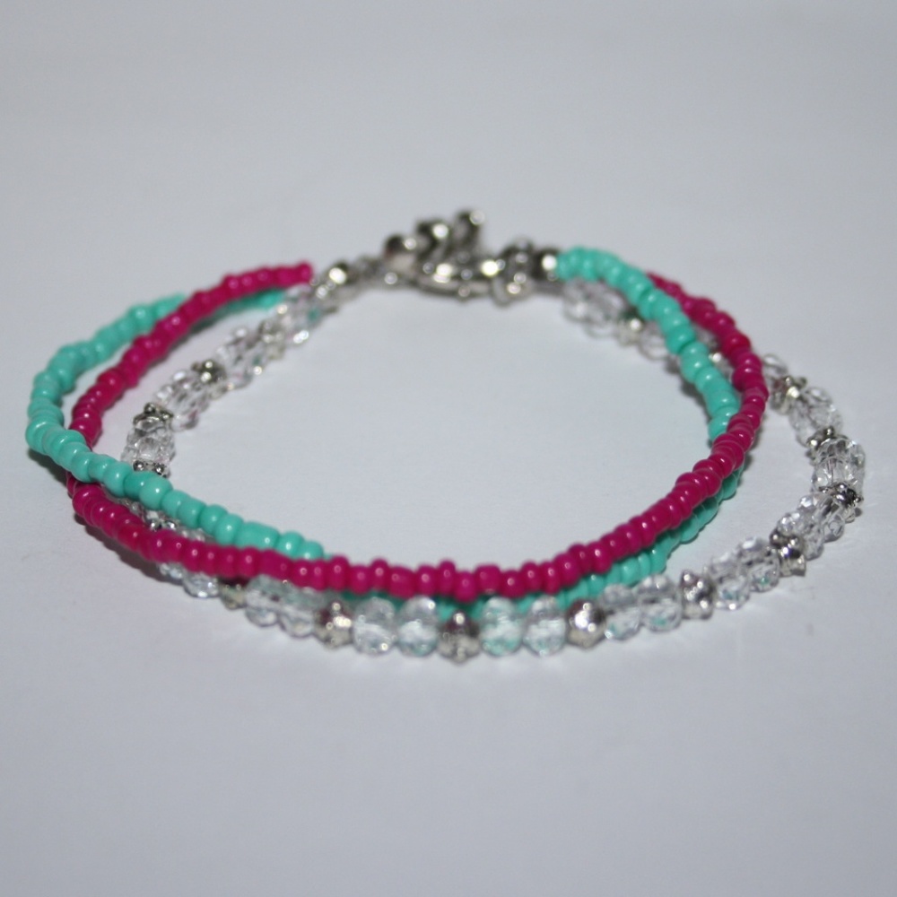 Beautiful pink teal silver toggle bracelet - Picture 3 of 5